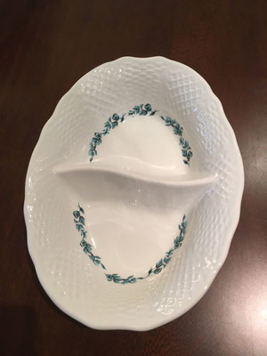 Vintage ironstone μπολ δύο θέσεων καινούργιο με ανάγλυφο τελείωμα