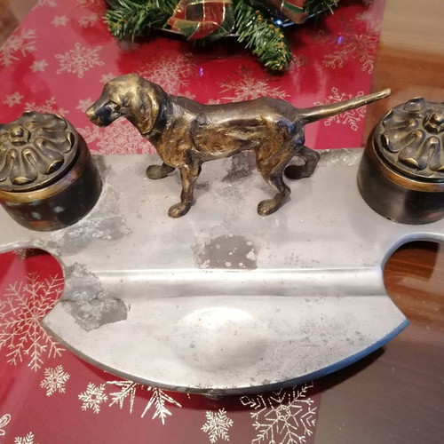 Antique Inkstand (1960's) made of Bronze & Base made of Metal (Weight: 2.600Kg)