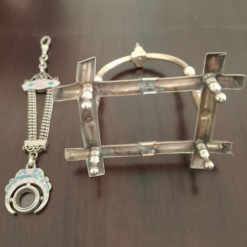Pocket watch stand and fob used, set