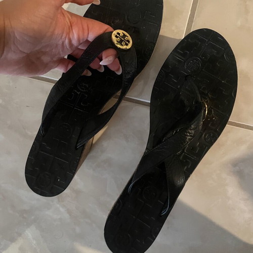 Tory Burch black platforms like new with gold logo, size 41