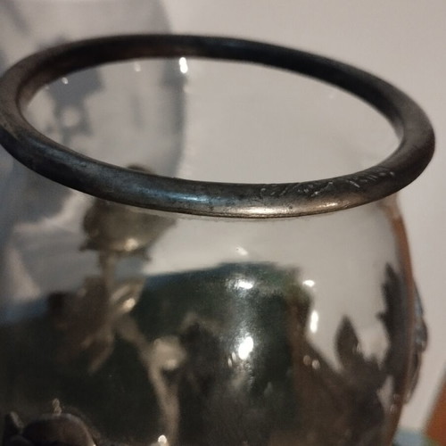 Vintage decorative vase with embossed roses tin/alpaca, 24cm