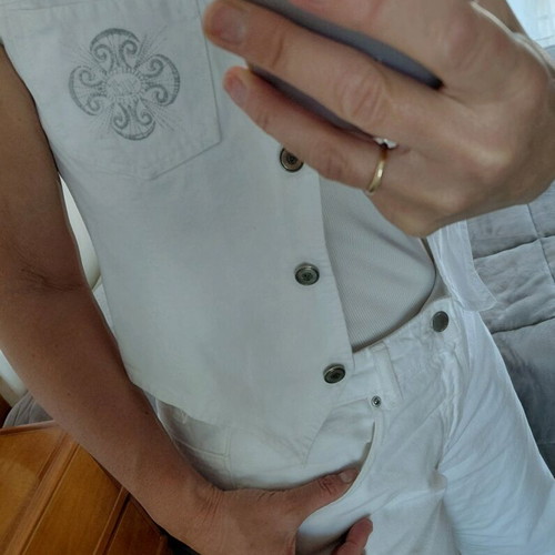 Denim vest like new with silver embroidery, crop, size S