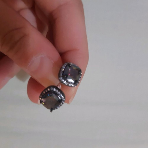 Earrings new, black with square diamond detail, unused
