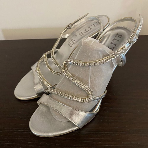 Elite women's silver sandals size 39 with rhinestones used