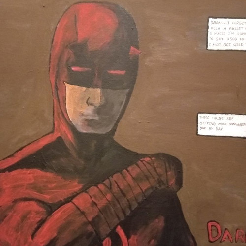 Daredevil painting with acrylics, new, 50×70