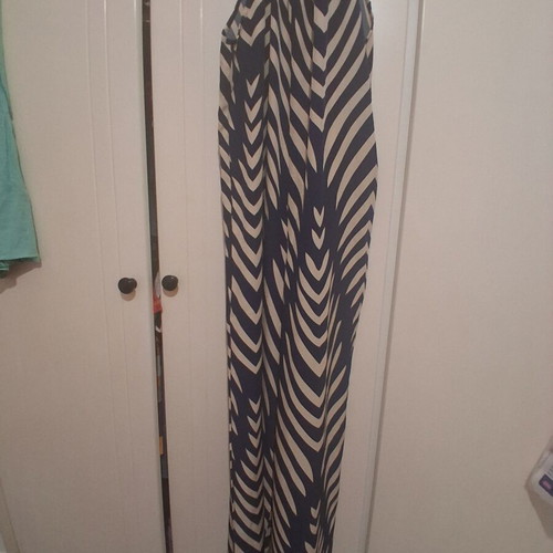 Shein jumpsuit with navy blue and beige zebra pattern, size M