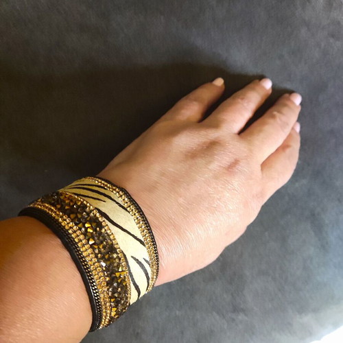 Statement bracelet with rhinestones and pony hair zebra pattern like new
