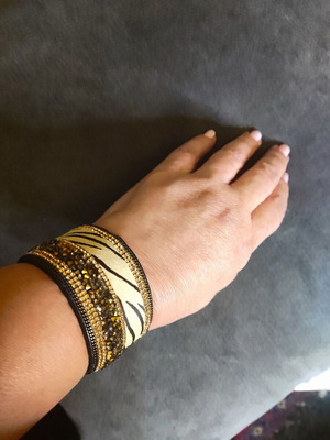Statement bracelet with rhinestones and pony hair zebra pattern like new