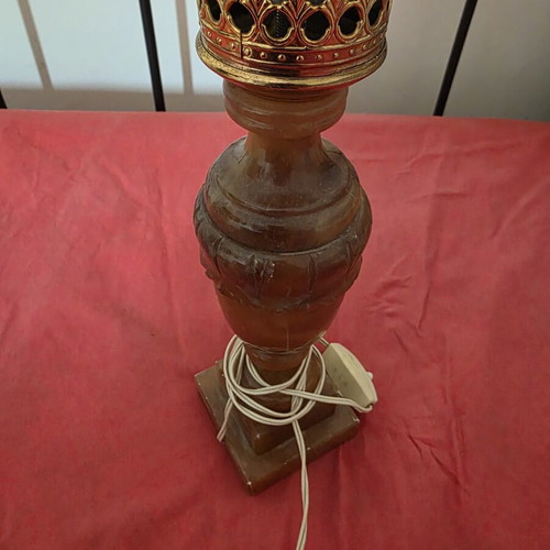 Vintage alabaster table lamp from 1980 with minor wear