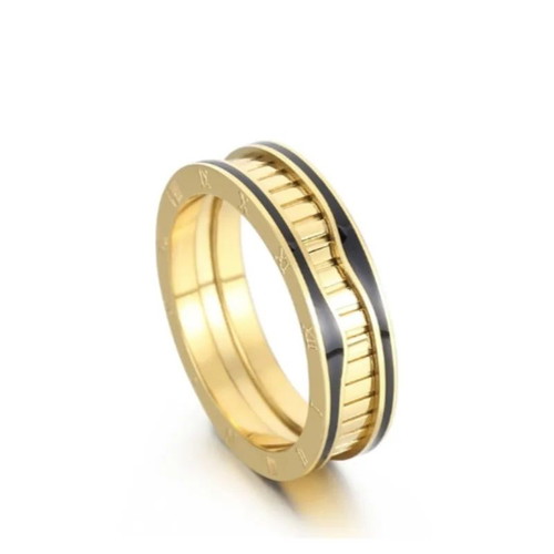 Steel ring new, gold black color, size 6
