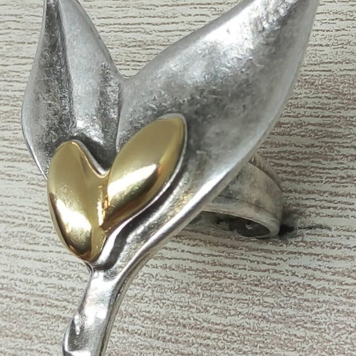 Statement ring Olive Leaves handmade, new, adjustable band