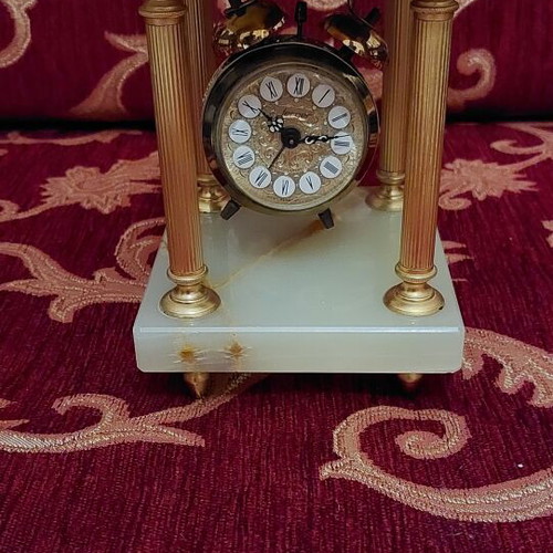 Vintage Jerger Clock with Onyx Base and Brass Columns