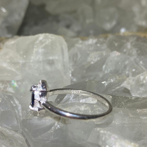 Handmade silver ring with natural blue sapphire and moissanites size 5
