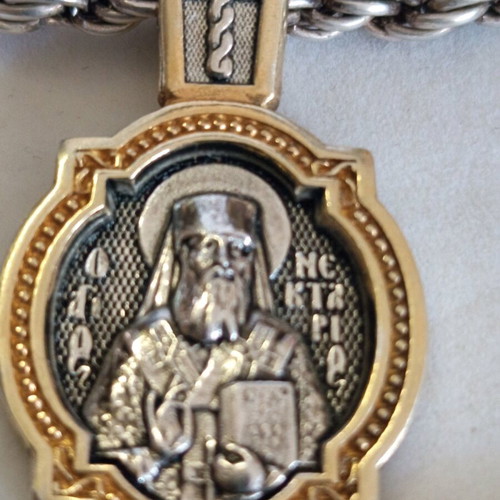 Saint Nektarios pendant amulet like new, 925 silver with 27cm chain