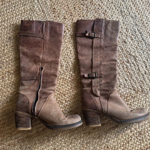 Leather knee-high boots used, brown, size 41