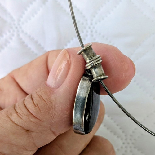 Vintage Ethnic Silver Necklace Choker with Natural Labradorite