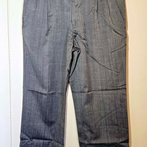 Men's grey suit pants with double pleats, size M