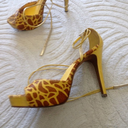 Schutz high-heeled sandals used, yellow-brown, size 40, pony leather