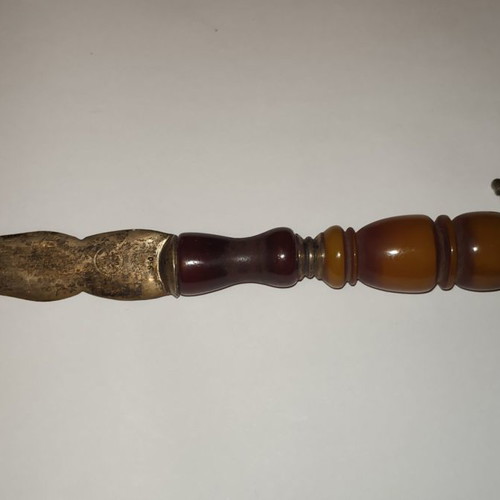 Silver vintage letter opener 950 used with genuine amber