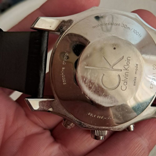 Calvin Klein men's wristwatch, black leather strap