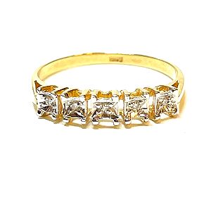 Διαμαντένιο χρυσό δακτυλίδι μισόβερο - 14 kt. Gold - Ring Diamond