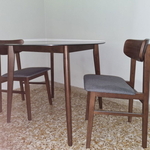 Lucille dining set gray/walnut with 4 Sammy chairs gray/walnut like new