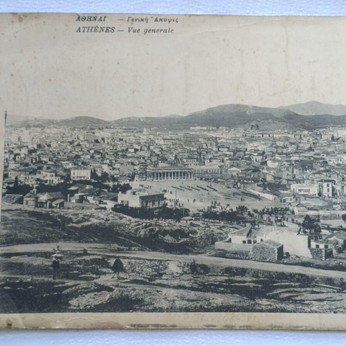 Large photo used on cardboard, general view of Athens around 1900