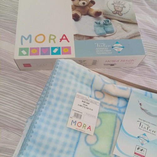 Mora baby crib blanket velveteen blue 110x140 cm new