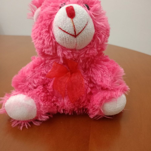 Fuchsia Teddy Bear with Red Bow like new