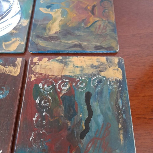 Handmade coasters with hand painting, set of 4, like new