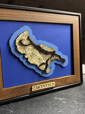 3D χάρτης νησιού Ζακύνθου χειροποίητος, ξύλο 20x25 εκ.