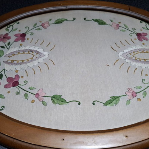 Handmade Serving Tray with Embroidery and Wooden Frame used