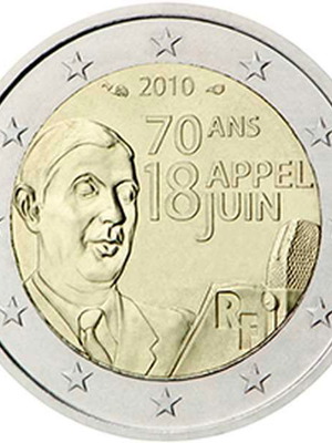 Γαλλία 2 Ευρώ 2010 UNC ντε Γκολ αναμνηστικό