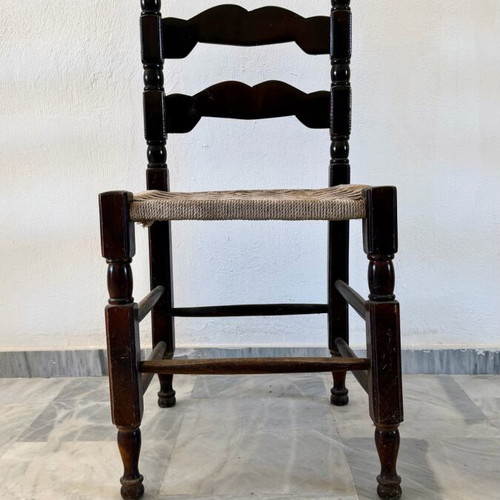 Vintage Chair with Ladder Back and Woven Seat Refurbished