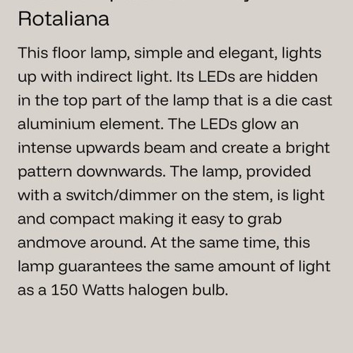 Rotaliana floor lamp new, white with dimmable light