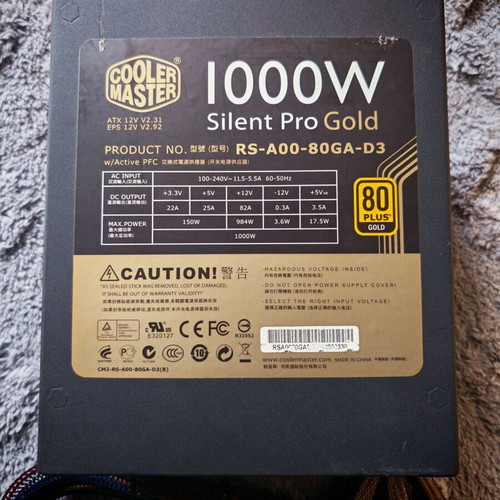 Cooler Master Silent Pro Gold 1000W power supply like new
