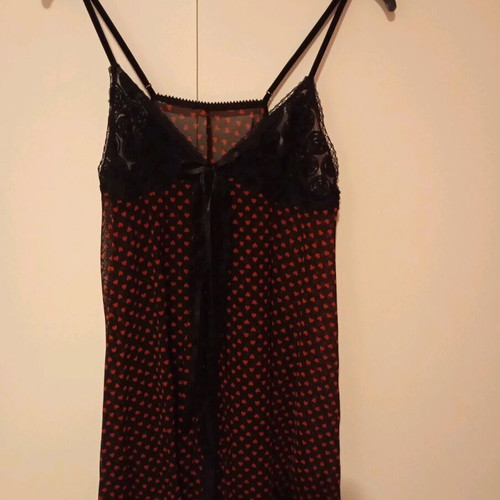 Sexy sheer nightgown black with red polka dots size L like new