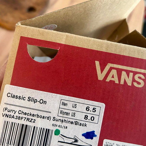 Vans Classic Slip-On Furry Checkerboard Sunshine Black sneakers size 38.5