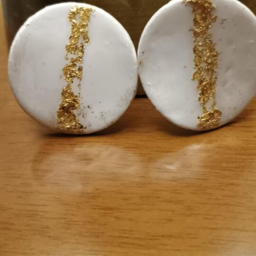 Handmade earrings new from clay with gold leaf white and gold