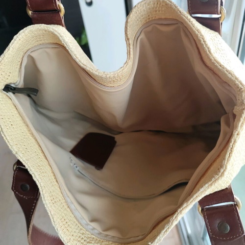 Large straw shoulder bag like new, beige and brown