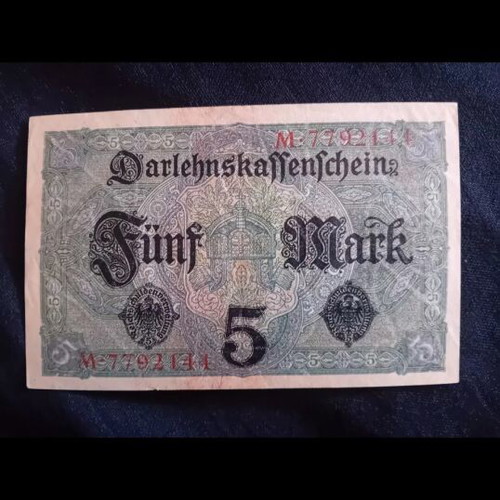 German 5 Mark banknote used, 1917 Darlehnskassenschein