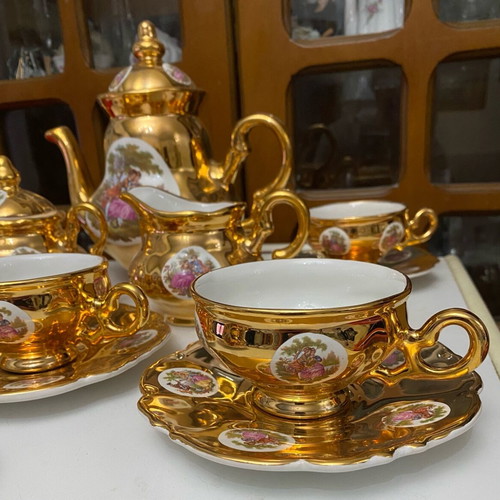 Gonca Dekor tea/coffee set for 6 people like new, porcelain with gold plating