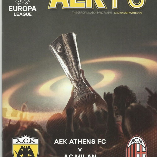 AEK Milan 2017-2018 UEFA Europa League Match Program new, authentic