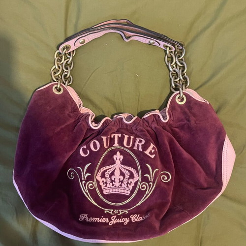 Juicy Couture vintage velour hobo bag like new, pink burgundy chain strap