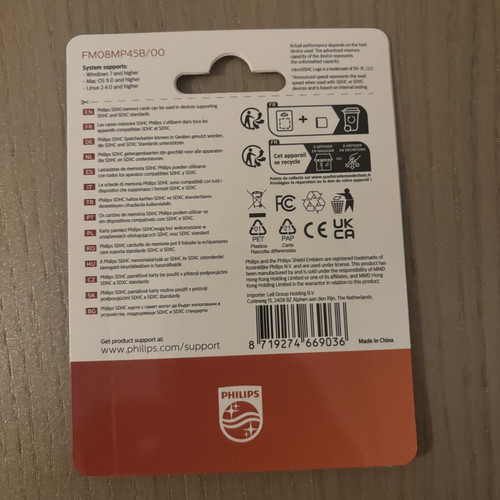 Philips microSDHC 8GB Class 10 UHS-I U1 V10 memory card