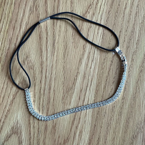 Elastic hairband with rhinestones like new, black and silver
