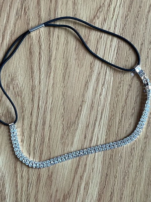Elastic hairband with rhinestones like new, black and silver