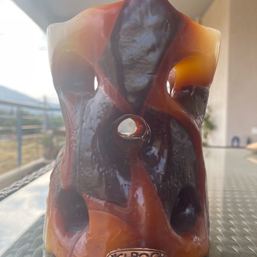 Handmade KHIROS candle like new, brown color with tealight holder