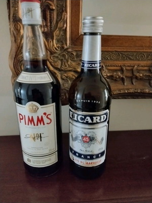 Ricard and Pimm's bottles new, authentic, set of 2