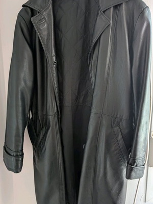 Leather coat used, black, size L, genuine leather